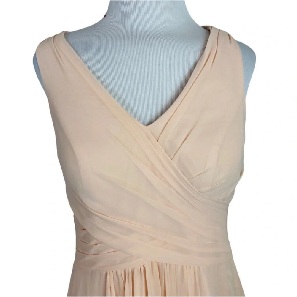 SALE Peach Floor Length Chiffon Gown Classic Elegant Prom Dress Military Ball - Picture 3 of 14